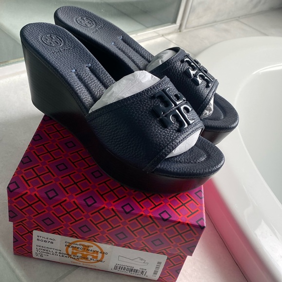 Tory Burch Lowell 280 mm wedge slide tumbled leather NEW - Picture 2 of 10